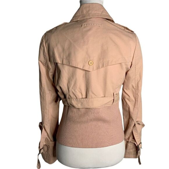 Vintage BCBG Button Front Jacket M Pink Belted Ribbed Knit Trim - Picture 5 of 7